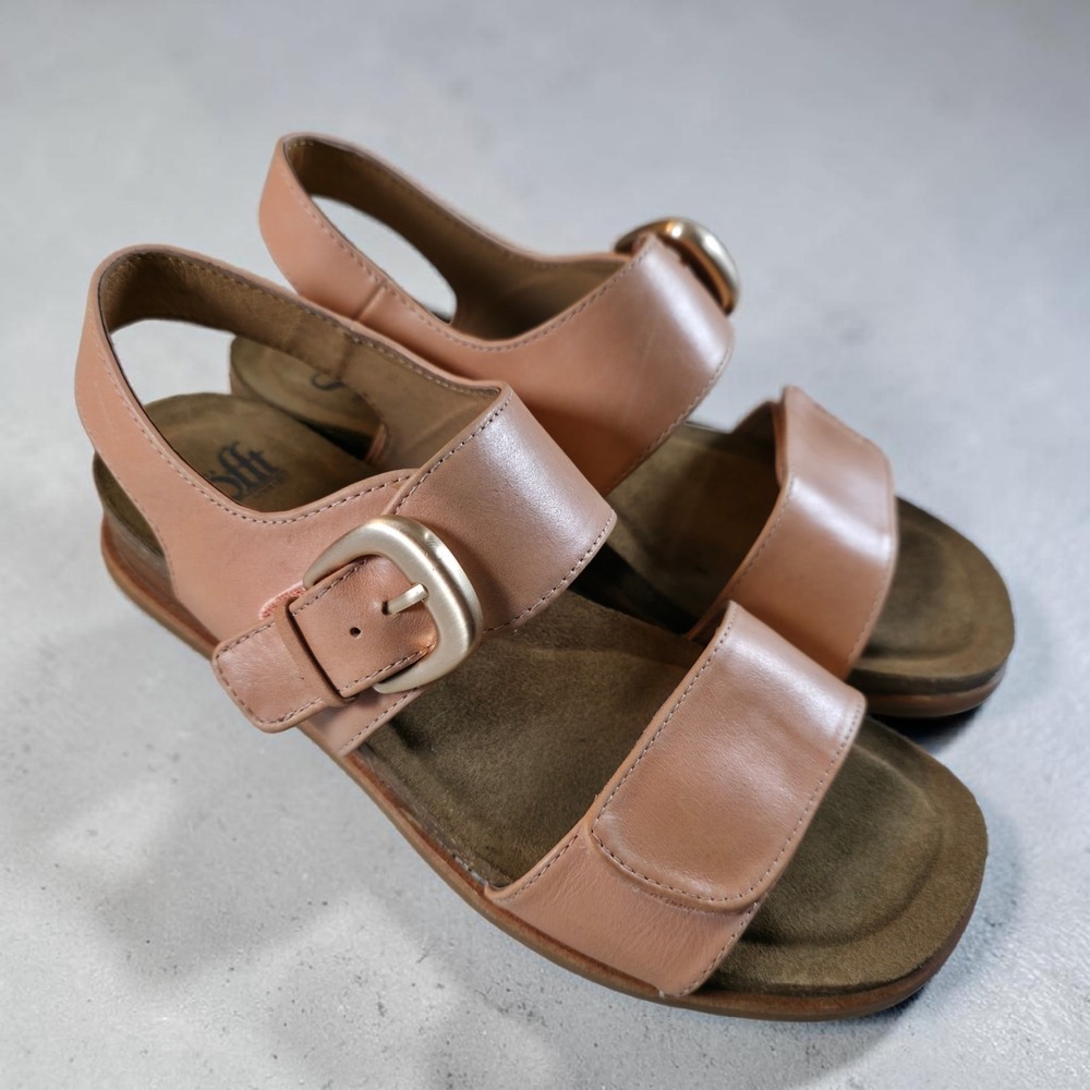 Sofft Bali Women's 7.5 M Pink Peach‎ Leather Strappy Sandals Tan Low Heel Strap